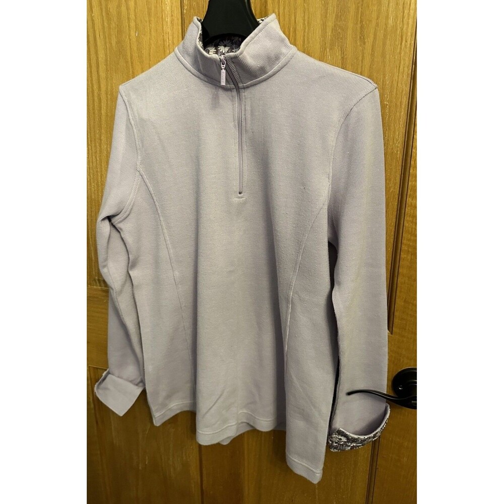 EUC ORVIS Womens 1/4 Zip Pullover Flip Cuff Ribbed Sweater Lilac Medium